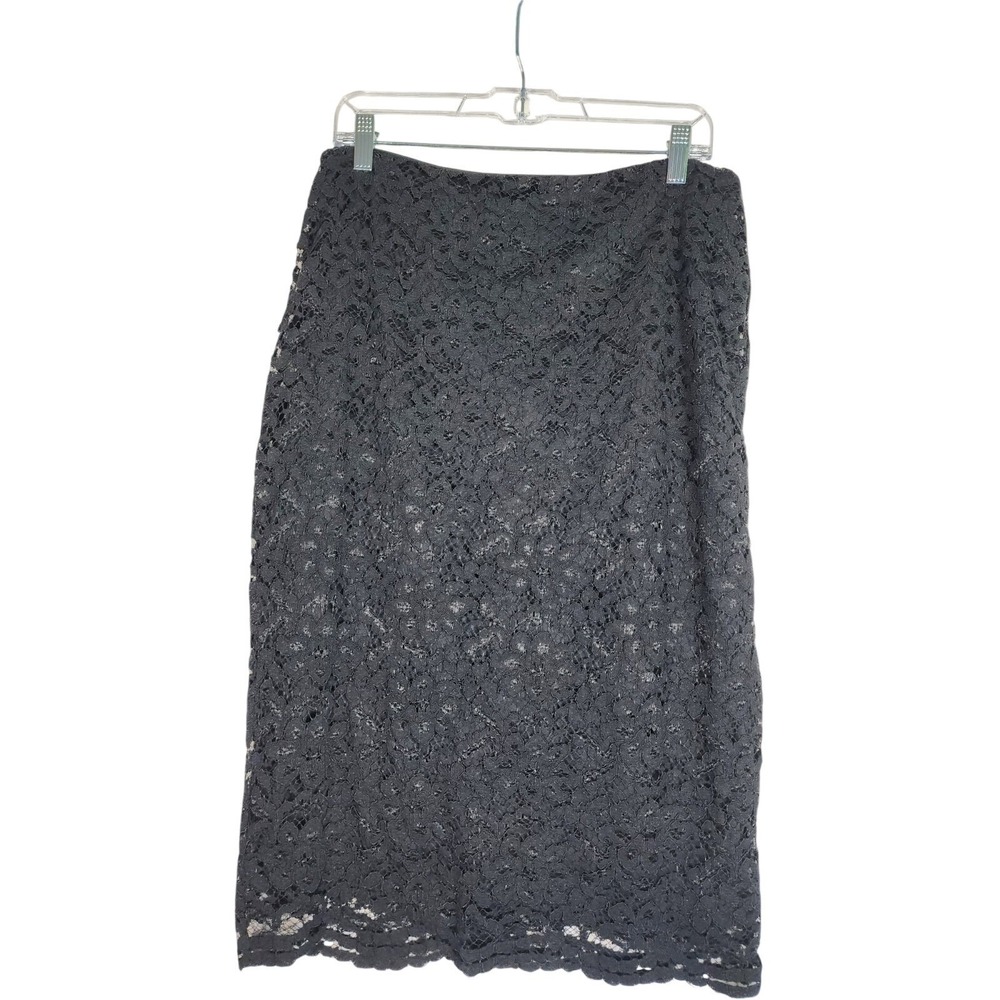 Worthington Women Size 12 Black Lace Pencil Skirt Knee Length Preppy Whimsygoth